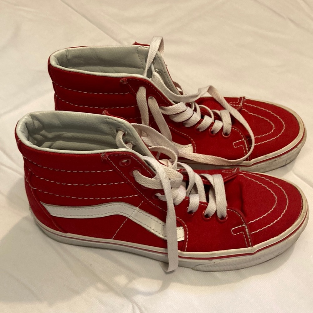 Vans Red and White High-Top Athletic Shoes